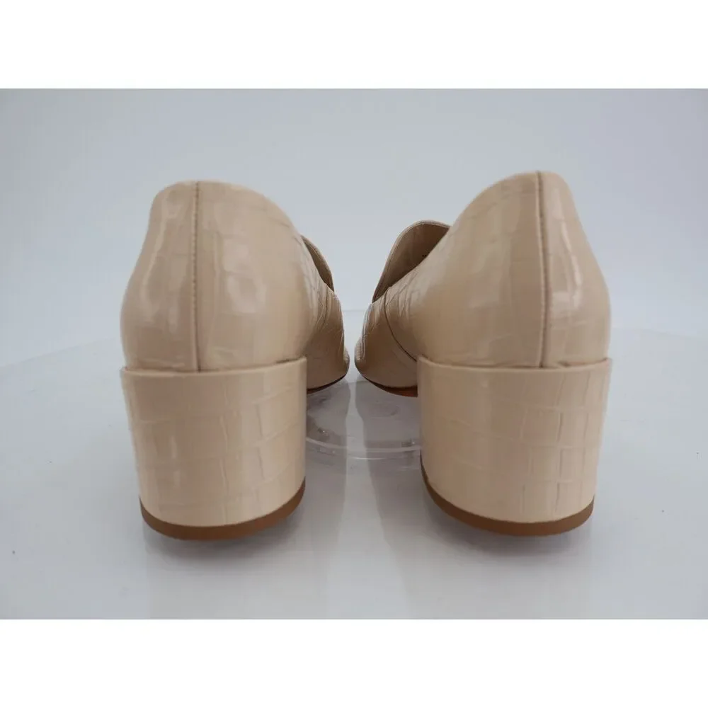 Vince Millie Alligator Loafer Size 7.5 M Beige Block Heel Leather Slip On Shoes